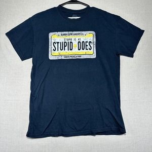 Bubba Gump Men’s T Shirt Size L Blue Stupid is as stupid does Santa Monica